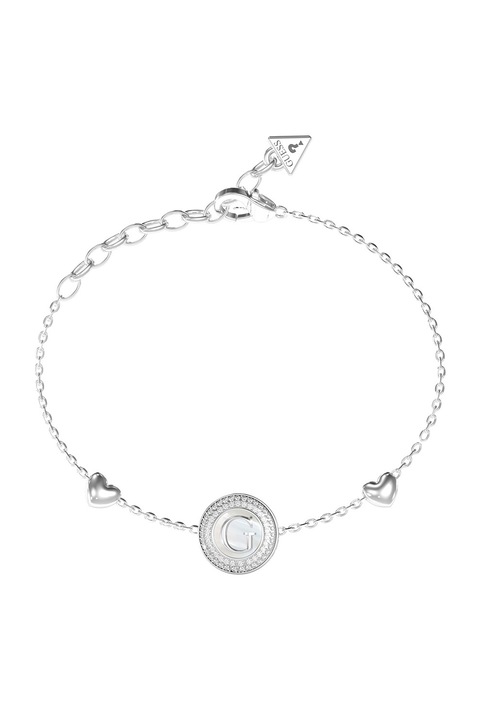GUESS, Bratara de otel inoxidabil cu cristal si moneda, Argintiu