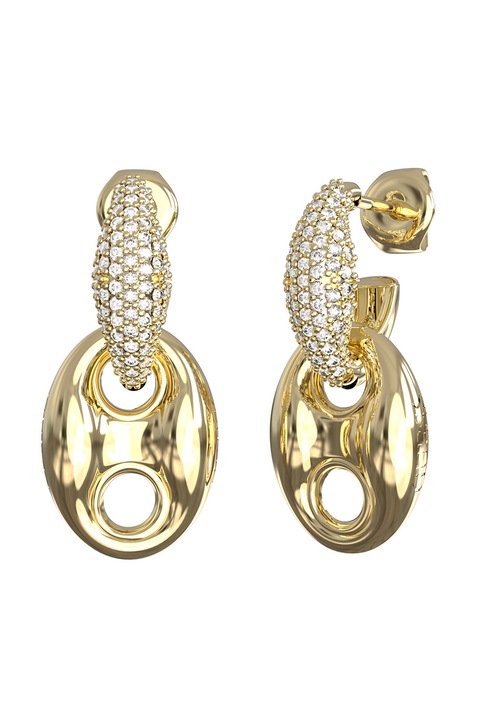 GUESS, Cercei drop decorati cu cristale, Auriu