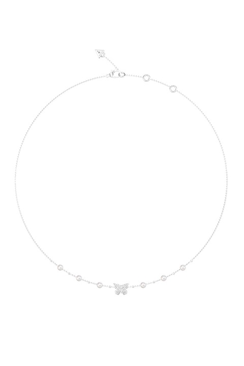 GUESS, Colier de otel cu talisman fluture Barboleta, Argintiu