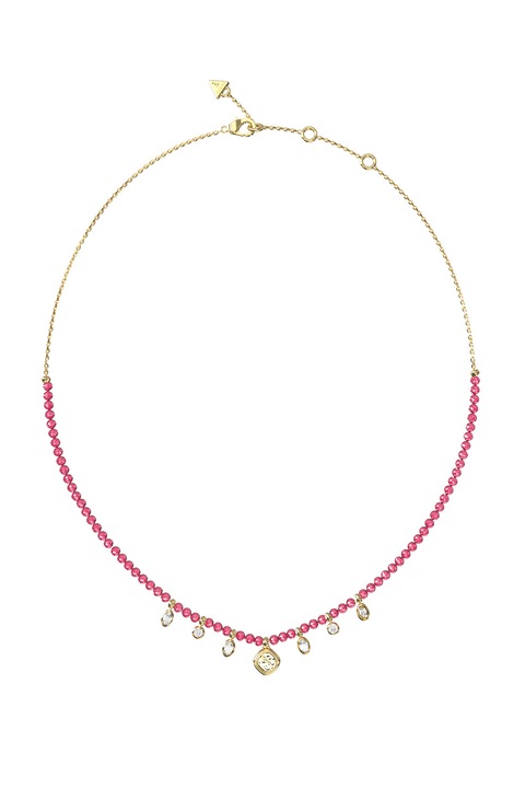 GUESS, Colier cu pandantive cu cristale, Auriu, Fucsia