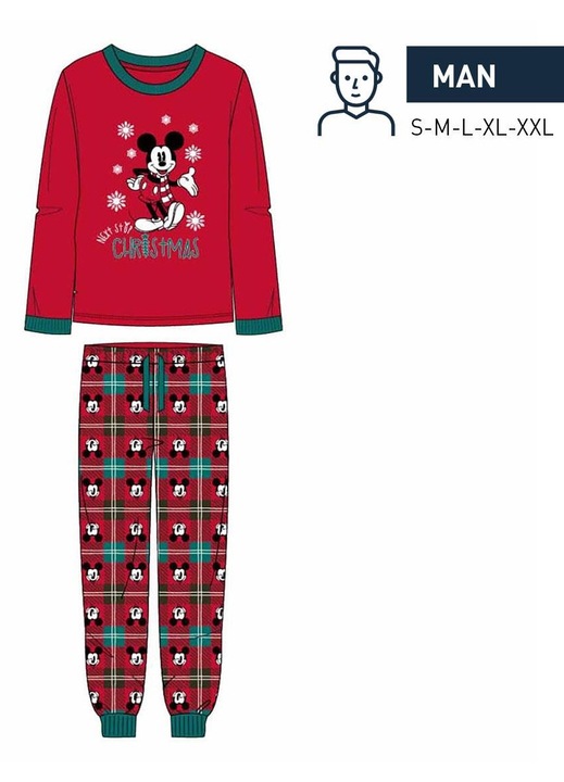 Cerda Mickey férfi hosszú pizsama, pamut, piros többszínű, XL