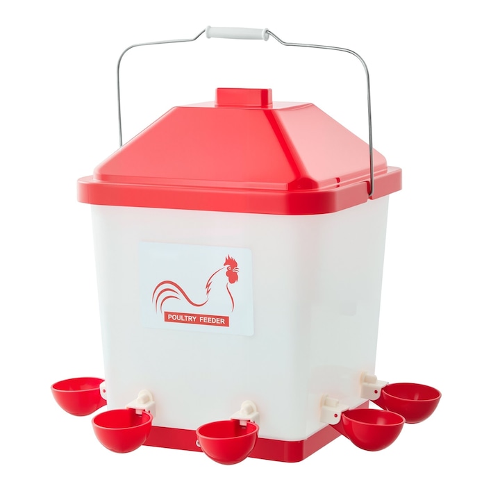 Adapatoare pentru gaini, Automata gravitationala 19 l, 6 Porturi de apa, Cupe cu umplere automata, Inel etans, PP impermeabil, Fara risipa, Maner