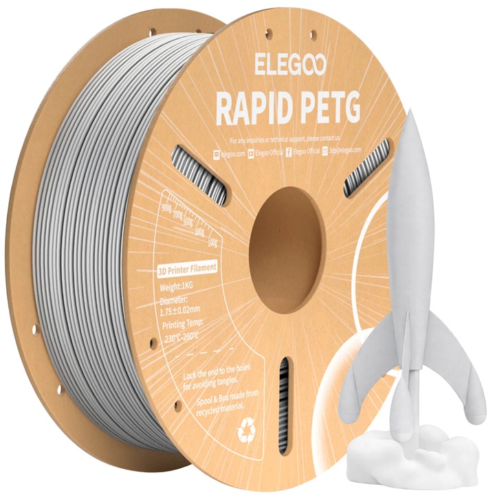 Филамент, Elegoo Rapid PETG, 1кг, Сив, за 3D принтер