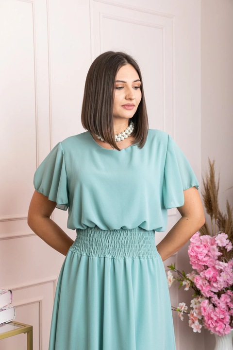 Rochie eleganta verde mint Francesca cu talie incretita, One Size INTL