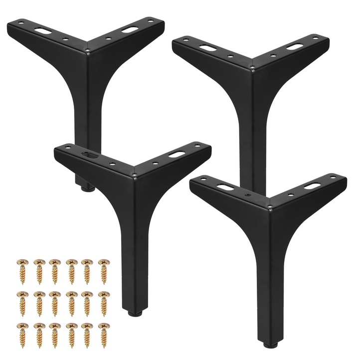Set 4 picioare mobilier BTBHIHO, 15 cm, metal negre, capacitate 800 kg, design triunghiular