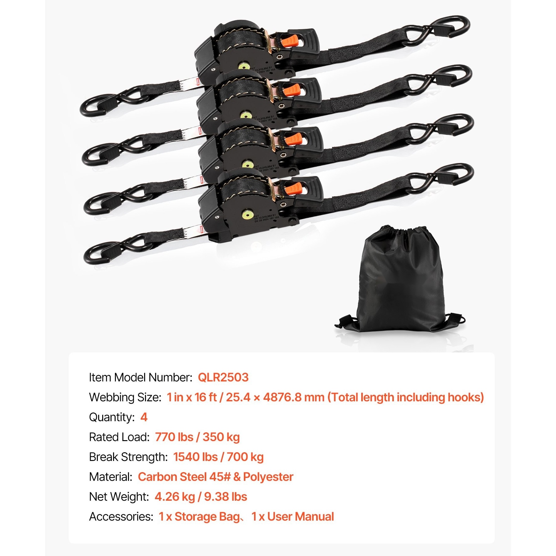 Chingi retractabile cu clichet, De ancorare/fixare, Set 4