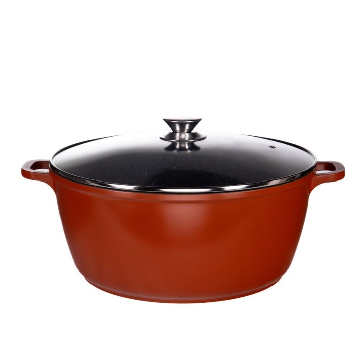 Cratita aluminiu, ceramica, capac din sticla, pentru prepararea gemului, sosului din tomate, 36cm, 13L, Grunberg GR1636