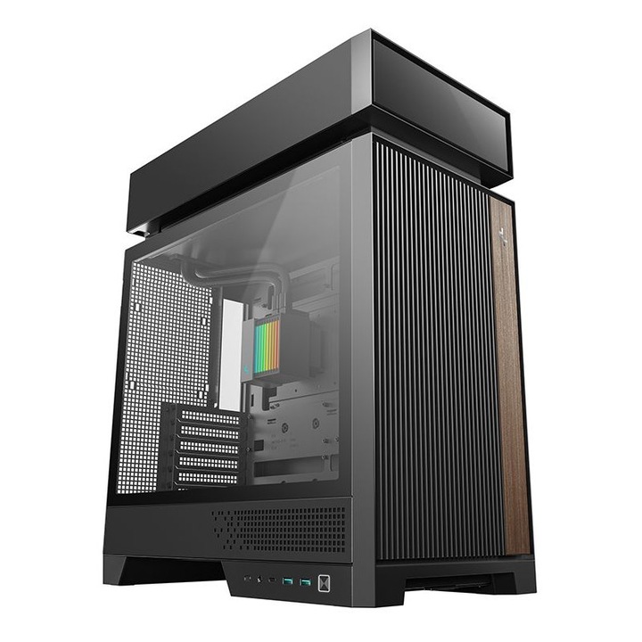 Carcasa DeepCool CL6600, sticla securizata, RGB, neagra, 534x458x235mm, 5 ventilatoare de 12cm