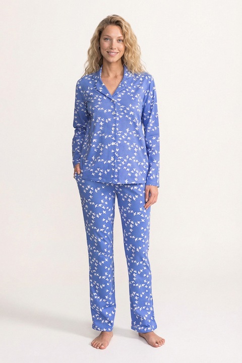 Soft & Seven BY SOFIAMAN, Pijama cu pantaloni lungi si nasturi Izabelle, Albastru pastel, S