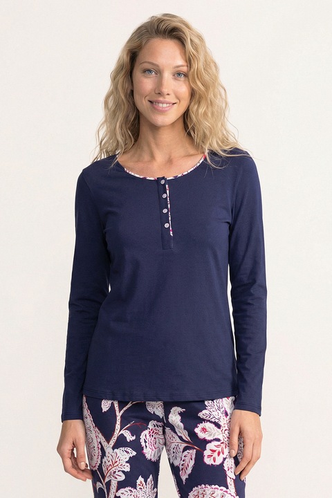 Soft & Seven BY SOFIAMAN, Pijama din bumbac cu model floral Nicole, Lila/Bleumarin