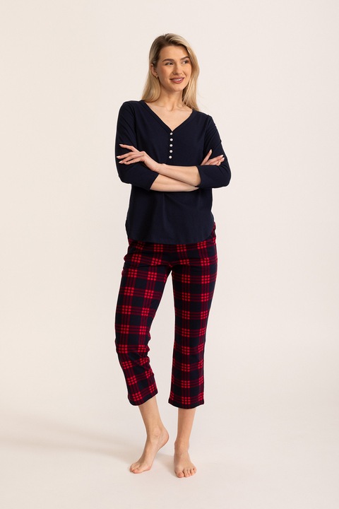 Soft & Seven BY SOFIAMAN, Pijama cu model floral Nella, Rosu/Bleumarin
