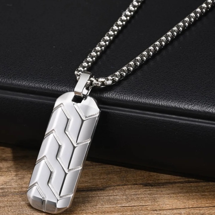 Colier IZMAEL AX-38430, argintiu, otel inoxidabil, 61cm, pandantiv 4x1, 5cm