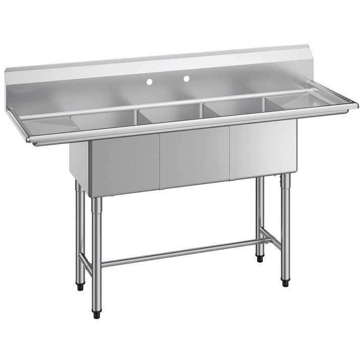Chiuveta profesionala cu 3 cuve, Inox, 1678 x 558 x 1097 mm, 2 Scurgatoare, Argintiu