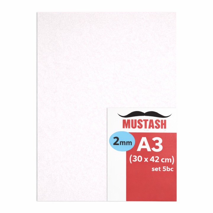 Carton Mucava Mustash, set 5 buc, 30x42 cm, gri natural, 2 mm
