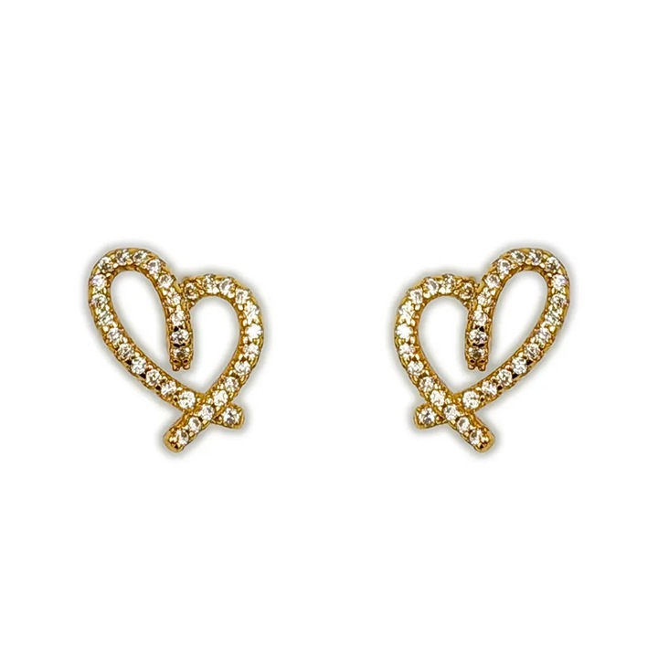 Cercei Inima EA014890, argint 925, auriu, cristale albe