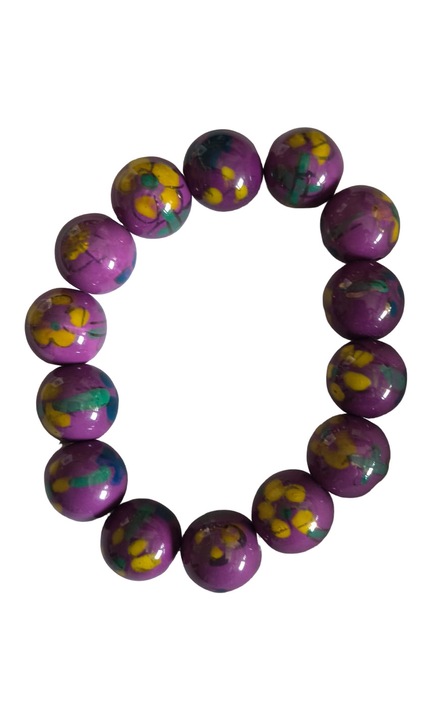 Bratara 10112 din ceramica, margele mov cu model floral