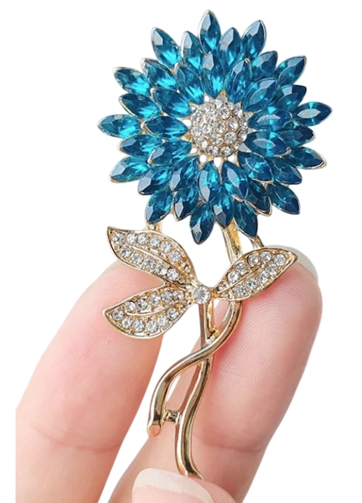 Brosa floare tip dahlie cu cristale albastre, 6x3 cm, theCasius.®