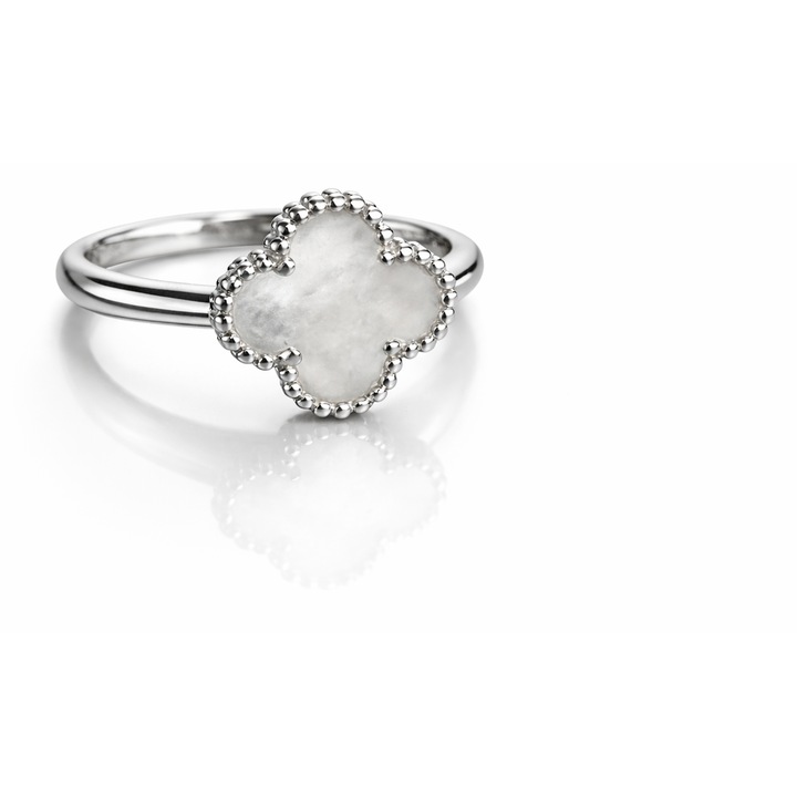 Inel Trifoi alb, Lucky, marimea 7.5