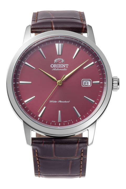ORIENT, Ceas automatic cu o curea de piele, Argintiu, Maro inchis