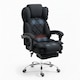 Scaun Directorial TOPSCAUNE®, Cu Masaj In 6 Puncte Si Incalzire, Suport Picioare Retractabil, Functie Sezlong, Tapiterie Textil, Spatar Ergonomic Rabatabil 90-135°, Cotiere Tapitate, Baza Metalica, Roti Antiderapante, Negru