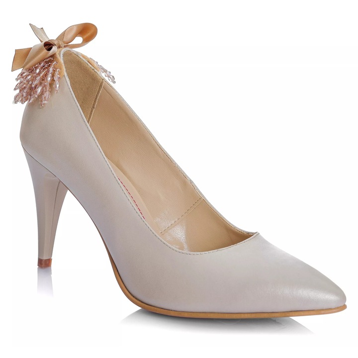 Pantofi dama din piele naturala - BEJ SIDEF - A46 B, Bej/Bej sidef