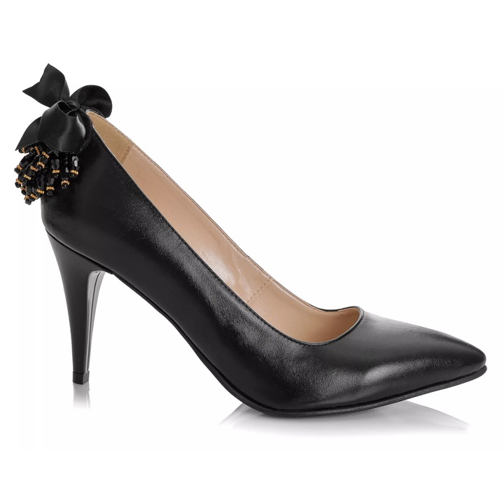 Pantofi dama din piele naturala - NEGRU BOX - A46 N, Negru