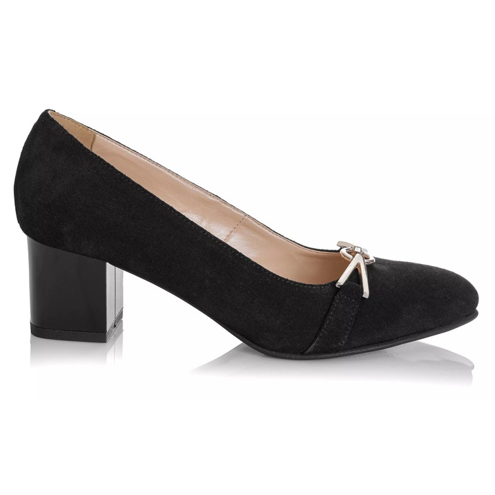 Pantofi dama din piele naturala - NEGRU ANTILOPA - A44 NA, Negru