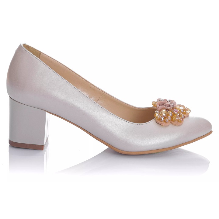 Pantofi dama din piele naturala - BEJ SIDEF - A60 BS, Bej/Bej sidef