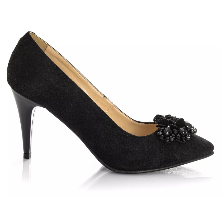 Pantofi dama din piele naturala - NEGRU ANTILOPA - A58 NA, Negru