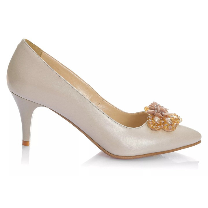 Pantofi dama din piele naturala - BEJ SIDEF - A53 BS, Bej/Bej sidef