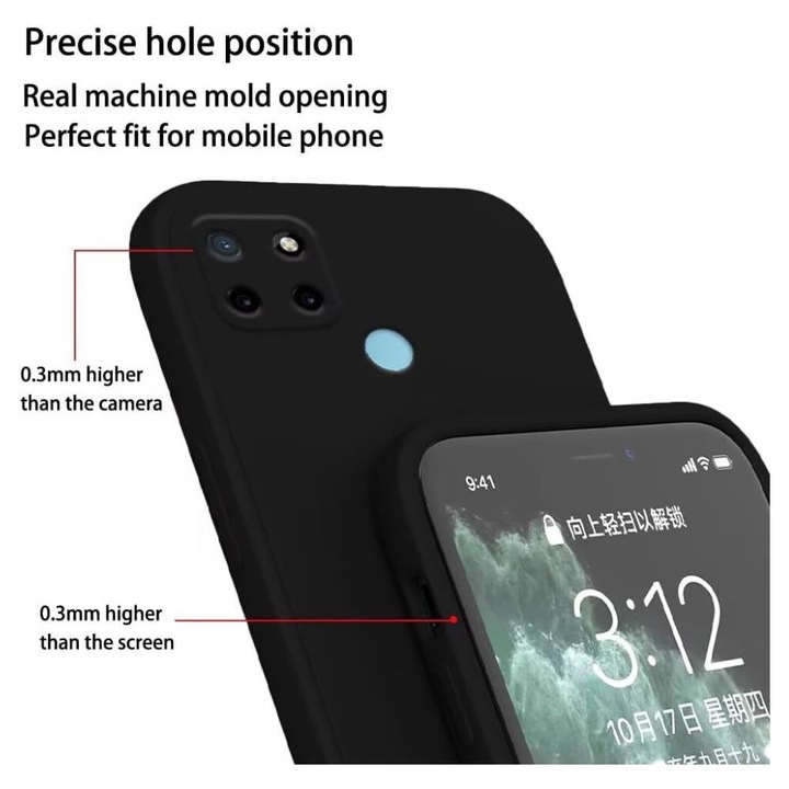 Puha szilikon tok, G-Tech, kompatibilis a Realme C21-gyel, rugalmas és vékony szilikonból, elegáns, fekete