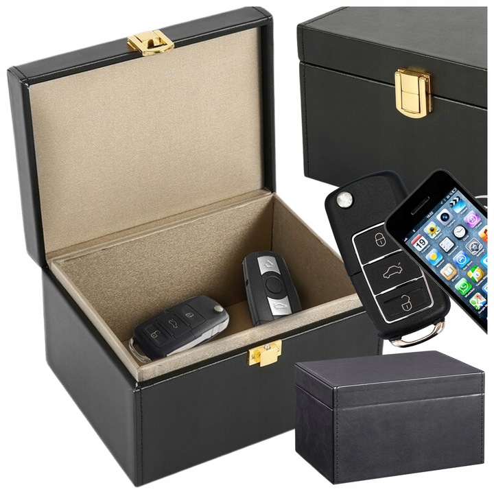 Кутия Фарадей за ключ за кола с безключова технология, 16 см, защита/блокиране на радиосигнал и кредитни карти и RFID/NFC, VOLAN®, 16 x 12 x 9.5 см, черна