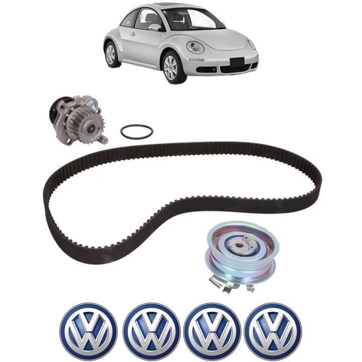 Set pompa apa si curea distributie Volkswagen NEW BEETLE (9C1, 1C1) 2.0 115 CP din 1998 - 2010, Bosch, 4x Stickere auto cu Volkswagen