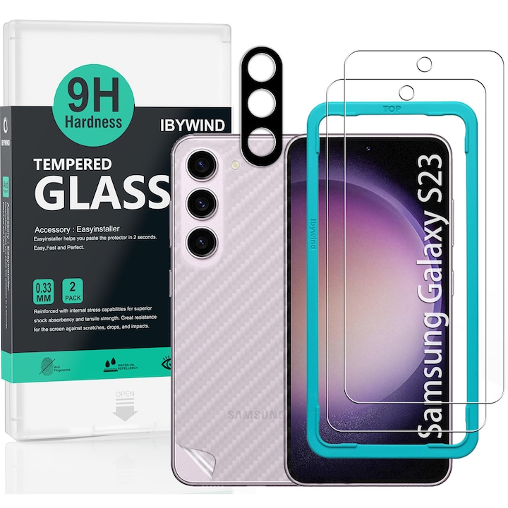 Folie Sticla Ibywind pentru Samsung Galaxy S23 5G, Pachet 2, Sticla Securizata, protectie pentru obiectiv, Montaj Usor, Duritate Militara, Ultra HD, Anti Zgarieturi, Anti Socuri