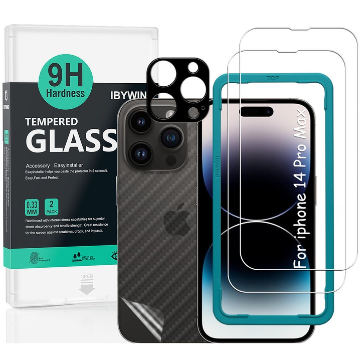 Folie Sticla Ibywind pentru iPhone 14 Pro Max 5G, Pachet 2, Sticla Securizata, protectie pentru obiectiv, Montaj Usor, Duritate Militara, Ultra HD, Anti Zgarieturi, Anti Socuri