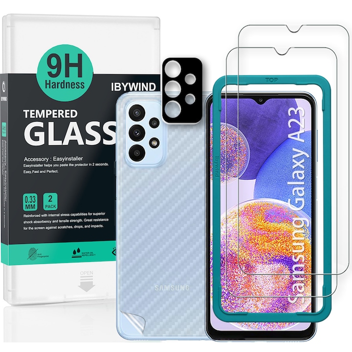 Folie Sticla Ibywind pentru Samsung Galaxy A23 4G/5G, Pachet 2, Sticla Securizata, protectie pentru obiectiv, Montaj Usor, Duritate Militara, Ultra HD, Anti Zgarieturi, Anti Socuri