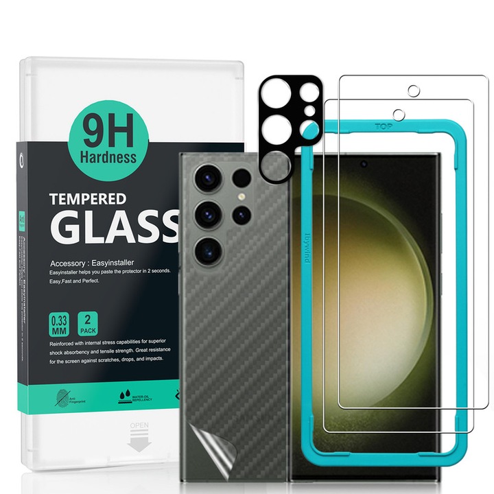 Folie Sticla Ibywind pentru Samsung Galaxy S24 Ultra 5G, Pachet 2, Sticla Securizata, Montaj Usor, Duritate Militara, Ultra HD, Anti Zgarieturi, Anti Socuri