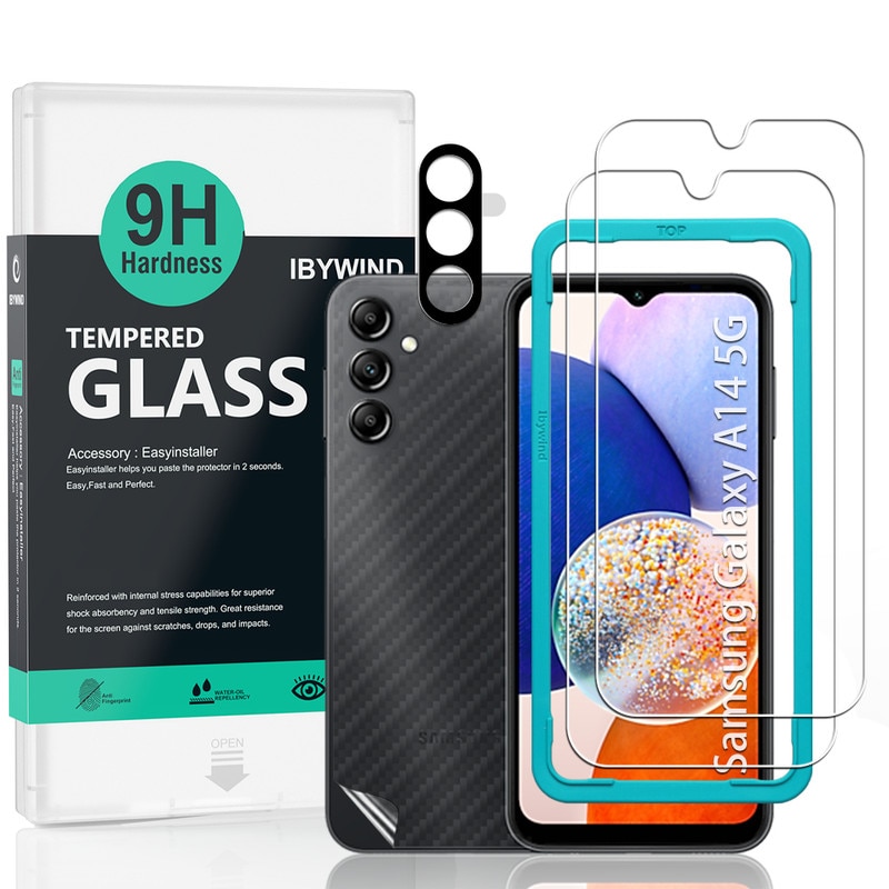 Folie Sticla Ibywind pentru Samsung Galaxy A14 4G/5G, Pachet 2, Sticla Securizata, protectie pentru obiectiv, Montaj Usor, Duritate Militara, Ultra HD, Anti Zgarieturi, Anti Socuri