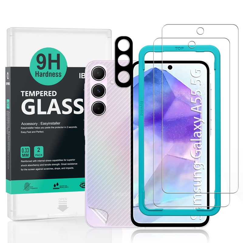 Folie Sticla Ibywind pentru Samsung Galaxy A55 5G, Pachet 2, Sticla Securizata, protectie pentru obiectiv, Montaj Usor, Duritate Militara, Ultra HD, Anti Zgarieturi, Anti Socuri
