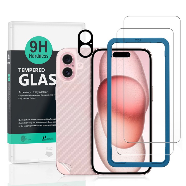 Folie Sticla Ibywind pentru iPhone 16 Plus 5G, Pachet 2, Sticla Securizata, protectie pentru obiectiv, Montaj Usor, Duritate Militara, Ultra HD, Anti Zgarieturi, Anti Socuri