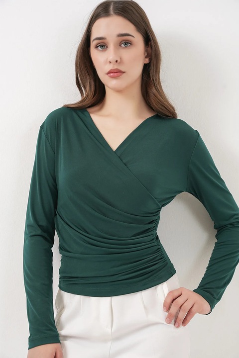 Bluza dama Big Dart, cu piept dublu, maneci lungi, verde, jerseu