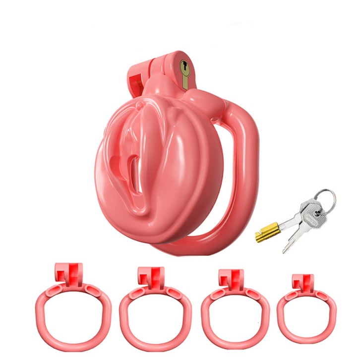 Cusca de Castitate Platã si Compacta – Dispozitiv Usor pentru Barbati, Cu 4 Inele pentru Penis si Blocare Invizibila, Cusca de Castitate pentru Incepatori, Jucarie Intima pentru Adulti