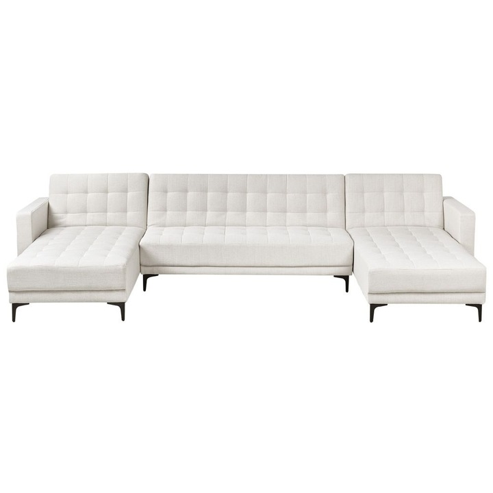 Canapea modulară extensibilă formă de U Beliani alb-murdar, 5 locuri, 348x168cm, pat confortabil
