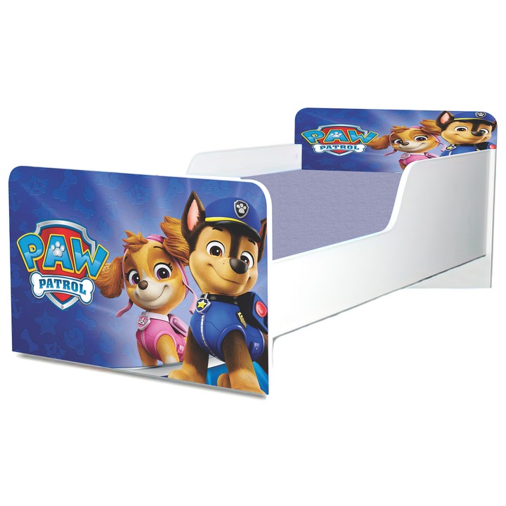 Легло Patrula Catelusilor, 130x60 см, със защита и включен матрак