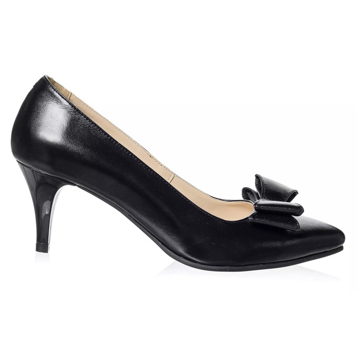 Pantofi dama din piele naturala -NEGRU BOX CU FUNDA NEAGRA - A20 NB, Negru