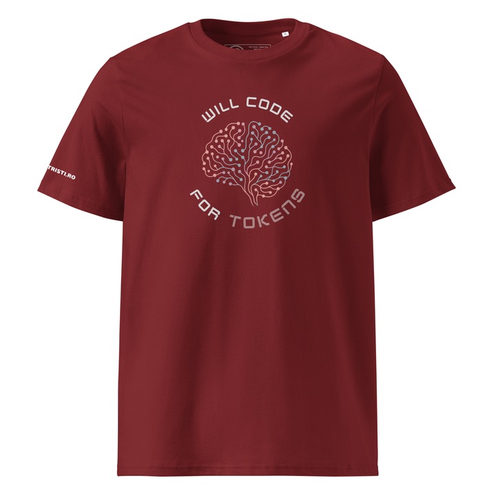Tricou personalizat unisex programatori "Will code for tokens", Corporatristi.ro, bumbac organic, print rezistent