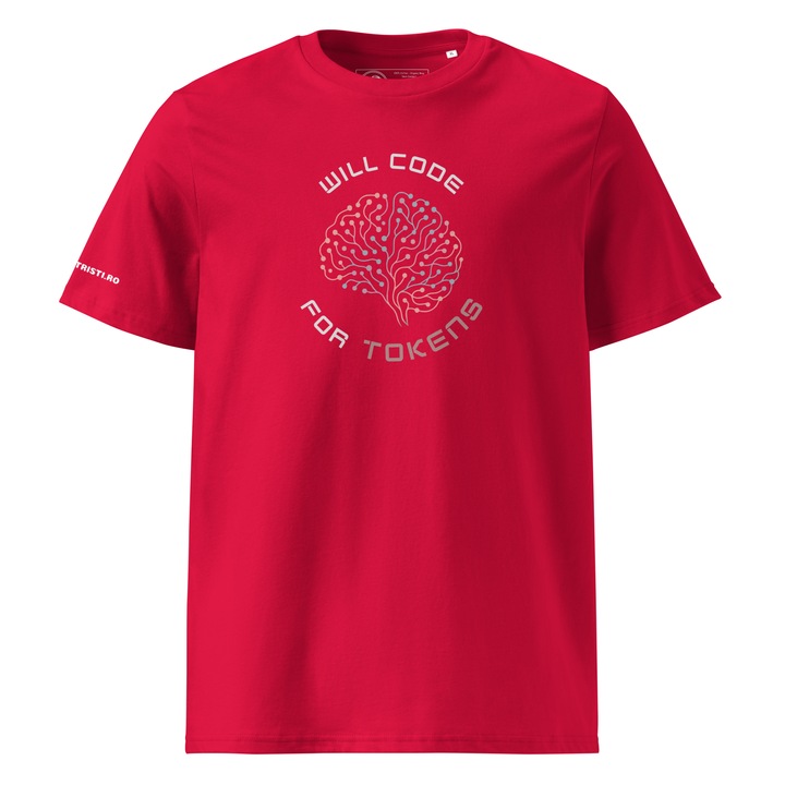 Tricou personalizat unisex programatori "Will code for tokens", Corporatristi.ro, bumbac organic, print rezistent