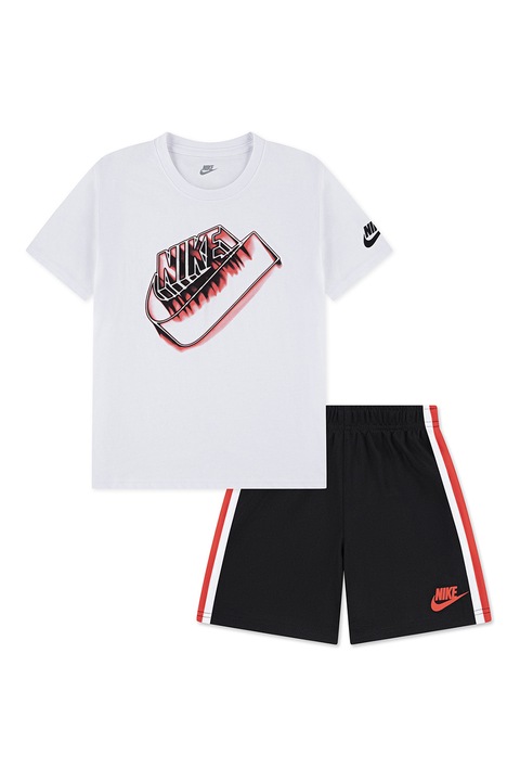 Nike, Set de tricou si pantaloni scurti - 2 piese, Rosu/Negru/Alb optic