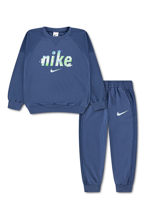 Nike, Trening din amestec de bumbac cu logo, Albastru inchis/Alb optic