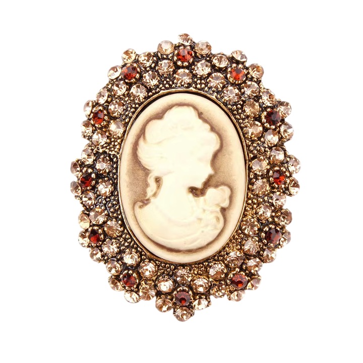 Broșă camee aurie, model 28, Strasuri, colecția ''Celebrer la femme''